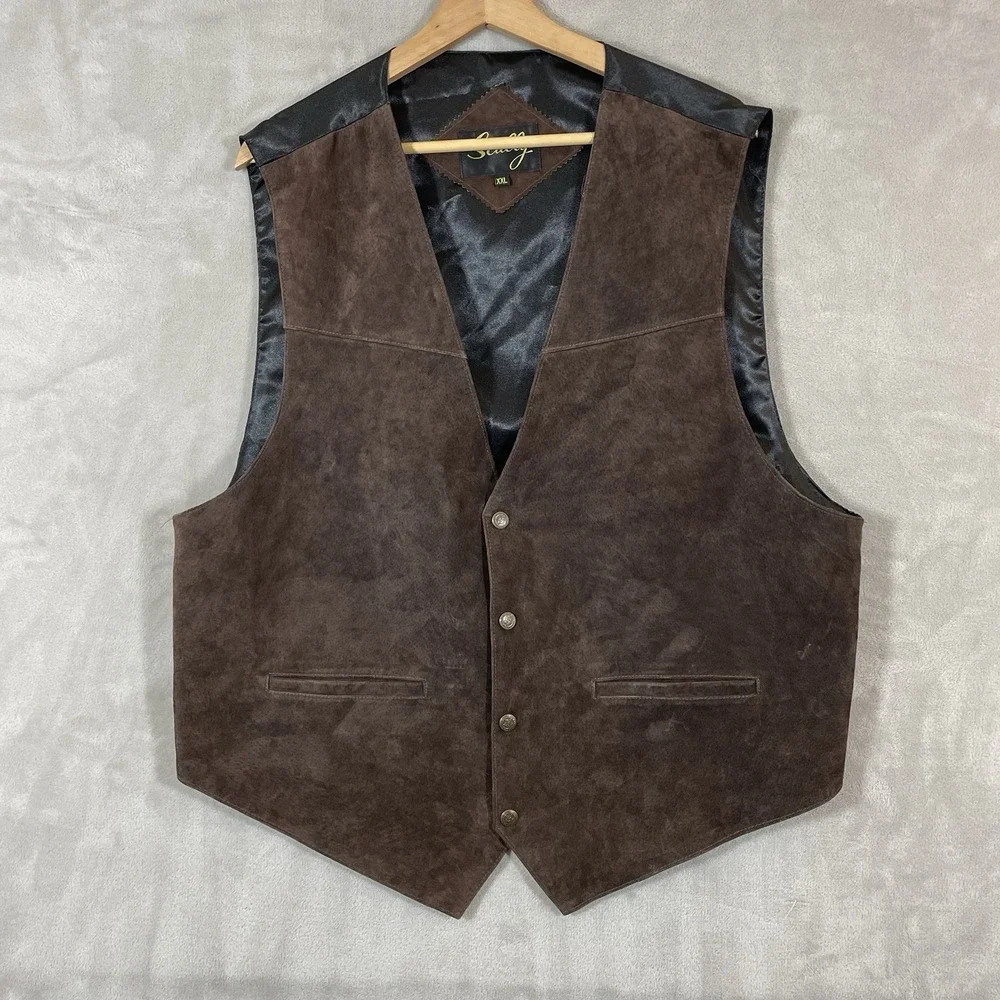 Scully Vest Mens XXL Leather Suede Tan Western Waistcoat Outlaw Buckleback
